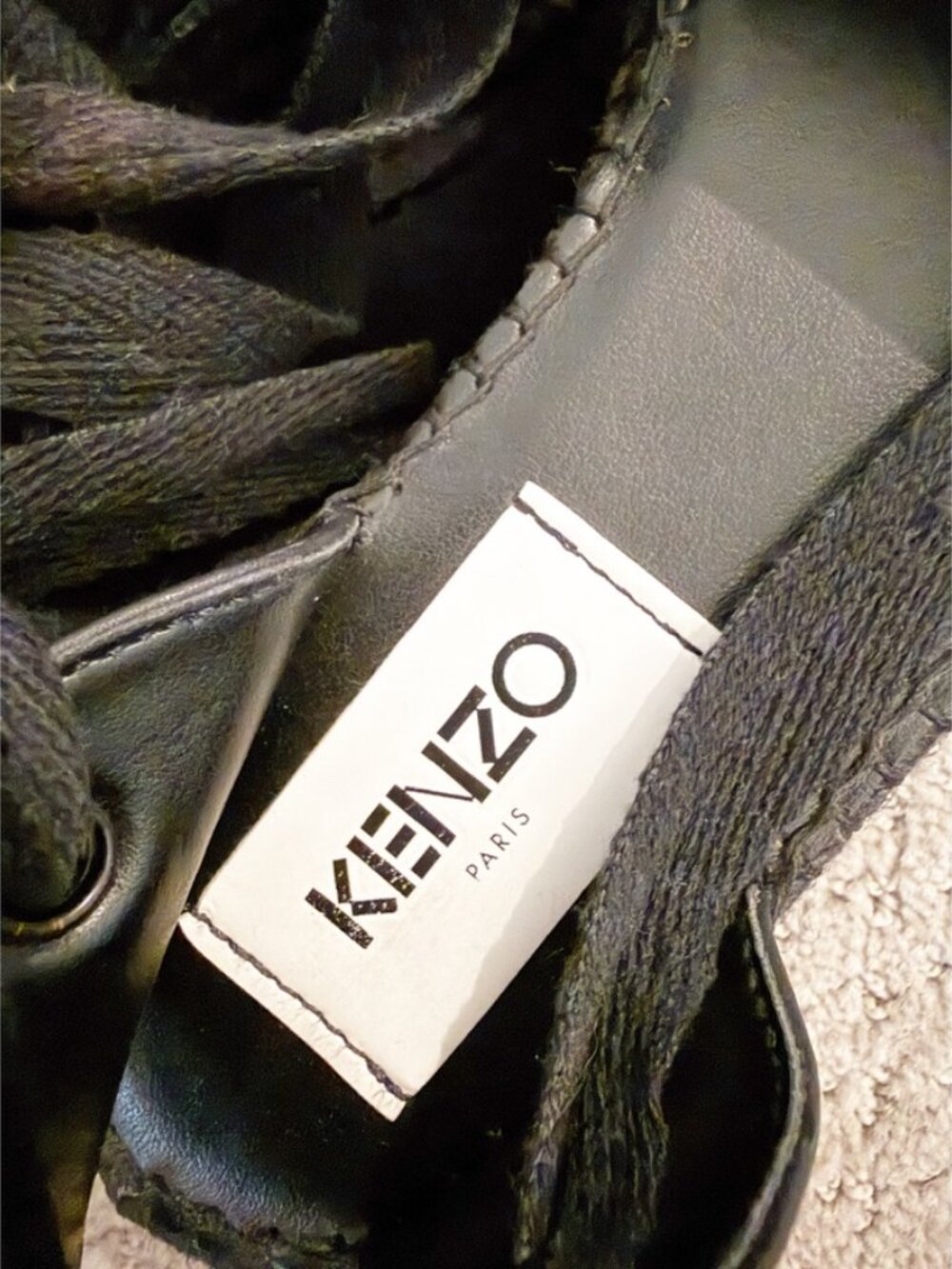 Kenzo Maya Leather Platform Espadrille Sandals Black 8 Tribal Evil Eye - Picture 10 of 11